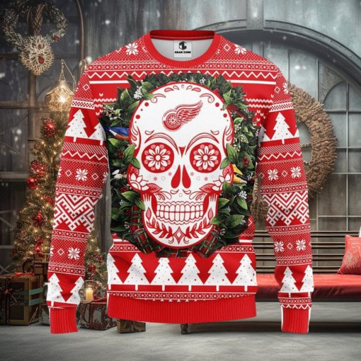 Detroit Red Wings Skull Flower Ugly Christmas Ugly 3D Xmas Sweater Christmas Gift For Fans