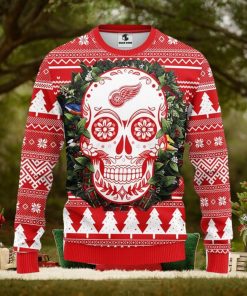 Detroit Red Wings Skull Flower Ugly Christmas Ugly 3D Xmas Sweater Christmas Gift For Fans