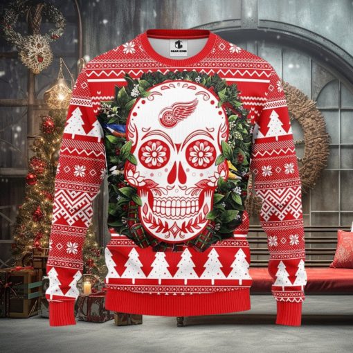 Detroit Red Wings Skull Flower Ugly Christmas Ugly Sweater 3D Christmas Xmas Sweater