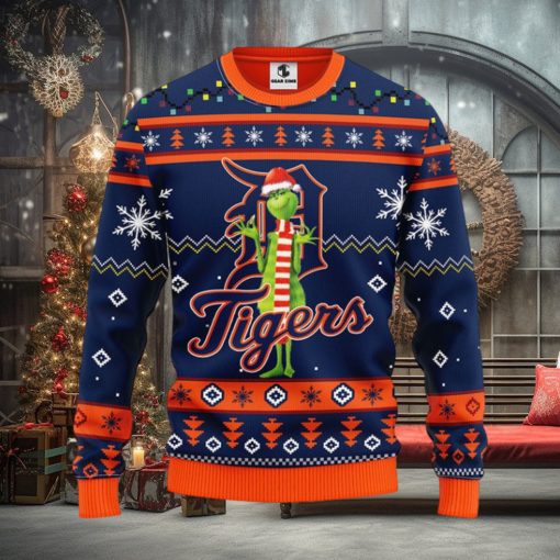 Detroit Tigers Funny Grinch Christmas Ugly Sweater