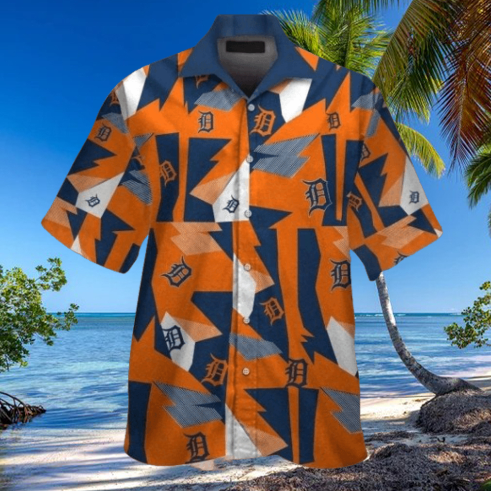 Detroit Tigers Geometric Burst Orange And Blue Hawaiian Shirt Detroit Tigers Geometric Burst Orange And Blue Hawaiian Shirt