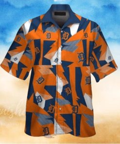 Detroit Tigers Geometric Burst Orange And Blue Hawaiian Shirt
