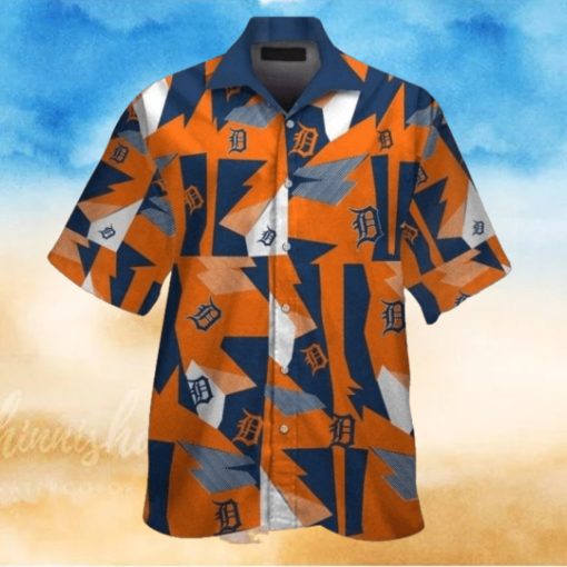 Detroit Tigers Geometric Burst Orange And Blue Hawaiian Shirt
