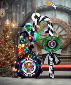 Detroit Tigers MLB Custom Name Grinch Candy Cane Tree Decorations Xmas 2023 Gift Christmas Ornament