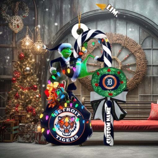 Detroit Tigers MLB Custom Name Grinch Candy Cane Tree Decorations Xmas 2023 Gift Christmas Ornament