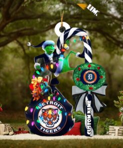 Detroit Tigers MLB Custom Name Grinch Candy Cane Tree Decorations Xmas 2023 Gift Christmas Ornament