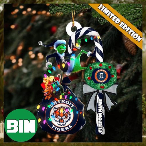 Detroit Tigers MLB Custom Name Grinch Candy Cane Tree Decorations Xmas 2023 Gift Christmas Ornament_41584534 1