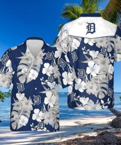 Detroit Tigers Monochrome Floral Blue Hawaiian Shirt