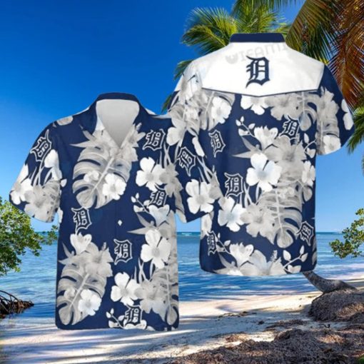 Detroit Tigers Monochrome Floral Blue Hawaiian Shirt