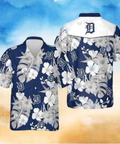 Detroit Tigers Monochrome Floral Blue Hawaiian Shirt