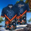 Detroit Tigers Navy Blue Hibiscus And Orange Highlights Aloha Shirt