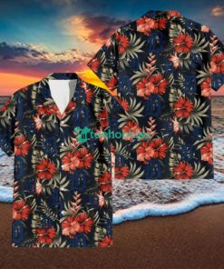 Detroit Tigers Red Hibiscus Green Leaf Dark Background 3D Hawaiian Shirt Gift For Fans