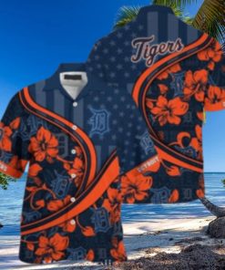 Detroit Tigers Starry Night Floral Orange And Navy Hawaiian Shirt