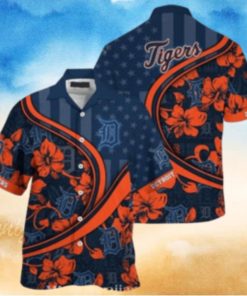 Detroit Tigers Starry Night Floral Orange And Navy Hawaiian Shirt