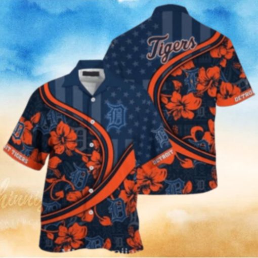 Detroit Tigers Starry Night Floral Orange And Navy Hawaiian Shirt