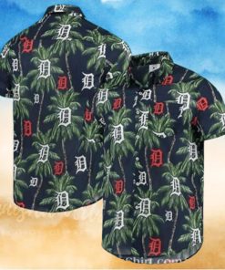 Detroit Tigers Tropical Palm Night Aloha Shirt