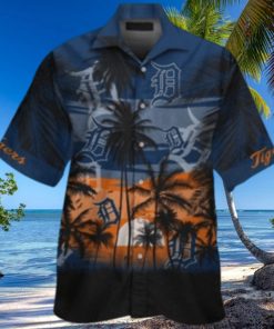 Detroit Tigers Tropical Palms Silhouetted Aloha Shirt