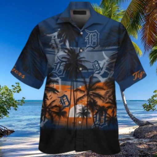 Detroit Tigers Tropical Palms Silhouetted Aloha Shirt