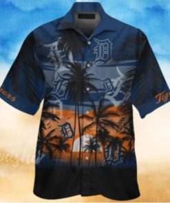 Detroit Tigers Tropical Palms Silhouetted Aloha Shirt