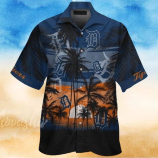 Detroit Tigers Tropical Palms Silhouetted Aloha Shirt