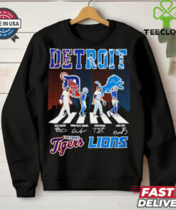 Detroit Tigers and Detroit Lions abbey road city skyline shirt