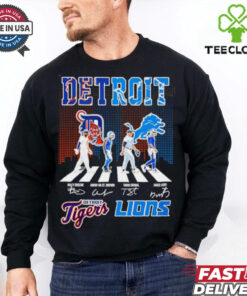 Detroit Tigers and Detroit Lions abbey road city skyline shirt