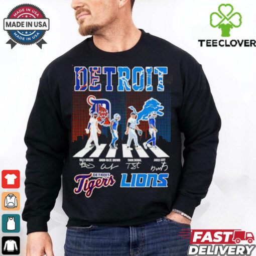 Detroit Tigers and Detroit Lions abbey road city skyline shirt