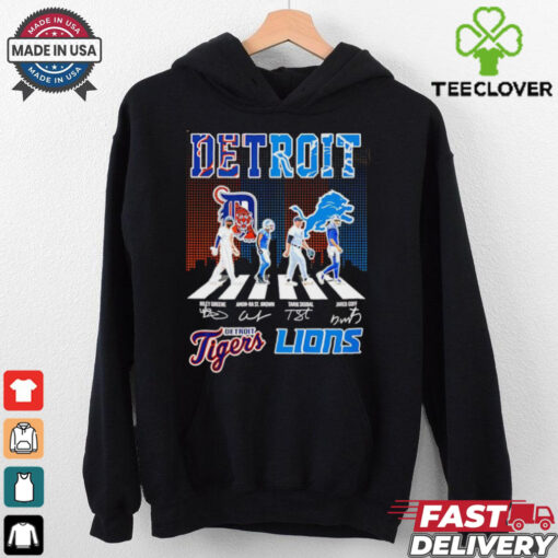 Detroit Tigers and Detroit Lions abbey road city skyline shirt
