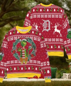 Detroit Tigers x Grinch Dr. Seuss How the Grinch Stole Christmas MLB with World Series Trophy Ugly Christmas Sweater Red