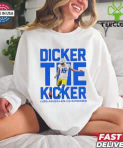 The **Dicker the Kicker Los Angeles Chargers Shirt** celebrates the standout kicker Cameron Dicker with a fun, bold design. A must-have for Chargers fans to show their love for 