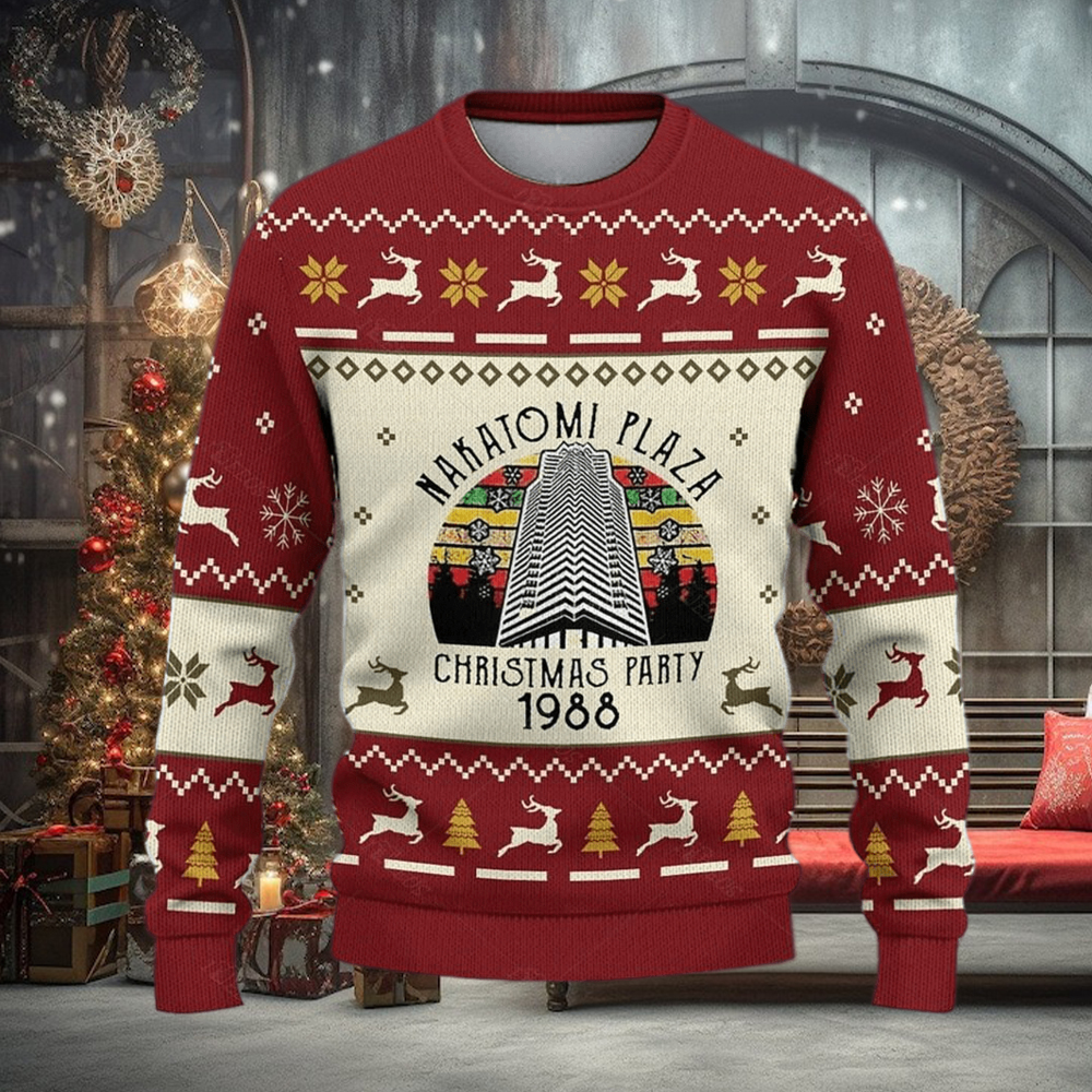 Die Hard Nakatomi Plaza Christmas Ugly Sweater Vintage Party 1988 Die Hard Nakatomi Plaza Christmas Ugly Sweater Vintage Party 1988