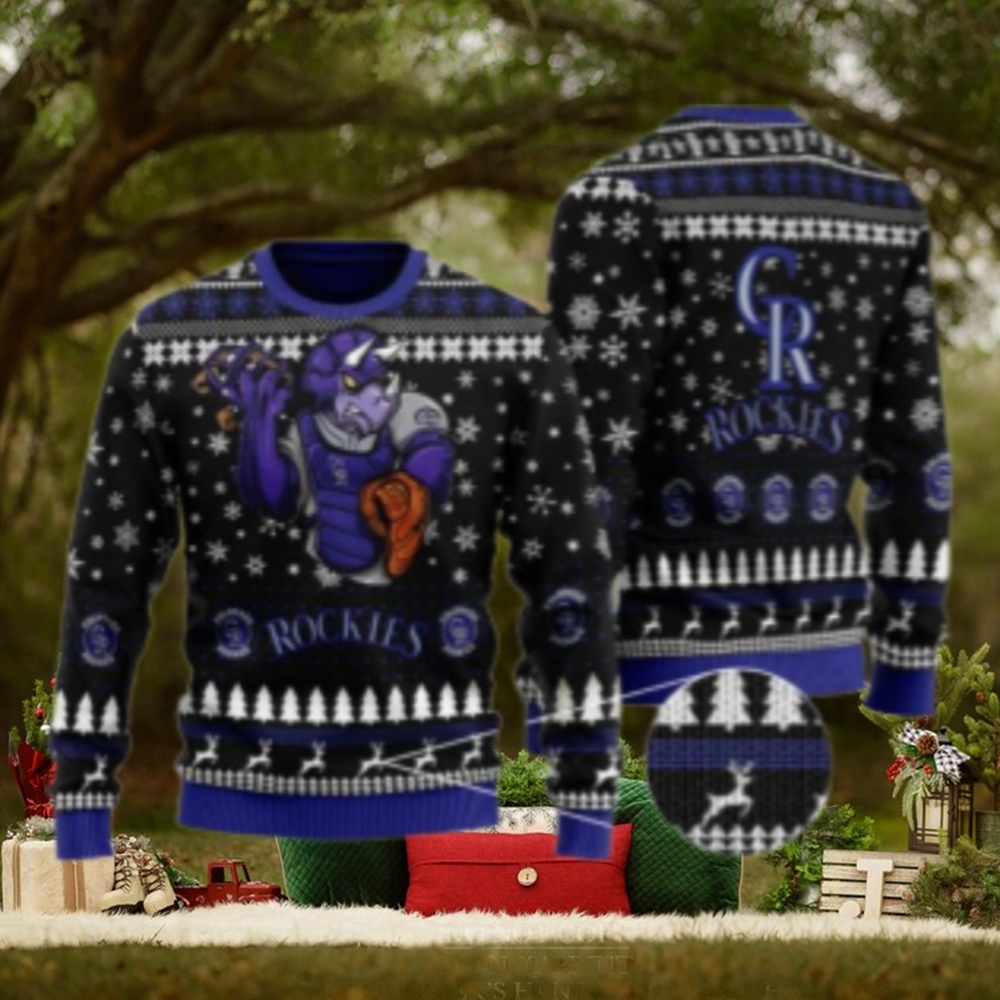 Dinosaur Catcher Colorado Rockies Ugly Christmas Sweater Dinosaur Catcher Colorado Rockies Ugly Christmas Sweater