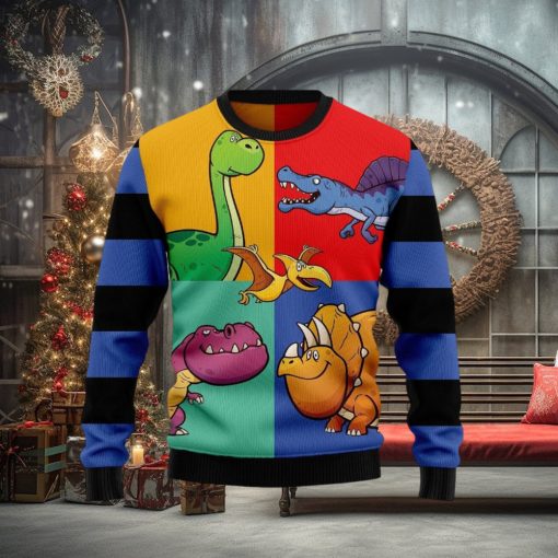 Dinosaur Color Ugly Christmas Sweater