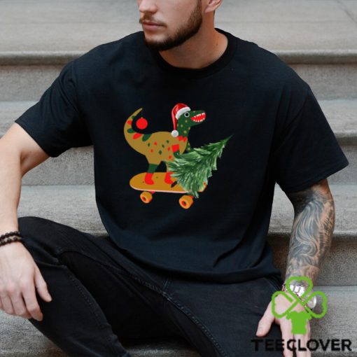 Dinosaur On Skateboard Carries Christmas Tree Classic Shirt