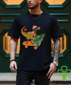 Dinosaur On Skateboard Carries Christmas Tree Classic Shirt