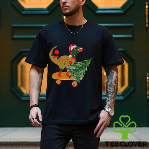 Dinosaur On Skateboard Carries Christmas Tree Classic Shirt