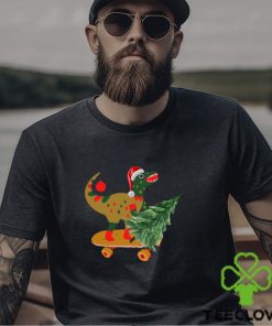 Dinosaur On Skateboard Carries Christmas Tree Classic Shirt