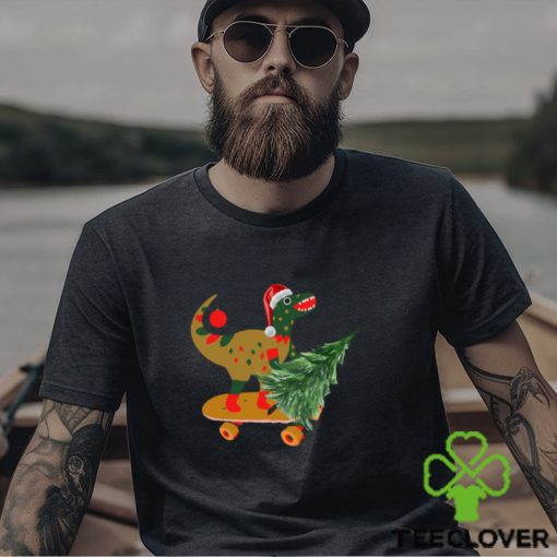 Dinosaur On Skateboard Carries Christmas Tree Classic Shirt