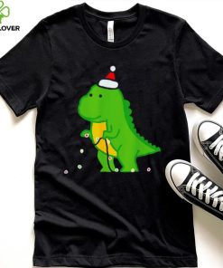 Dinosaur putting up string lights Christmas shirt