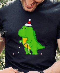 Dinosaur putting up string lights Christmas hoodie, sweater, longsleeve, shirt v-neck, t-shirt