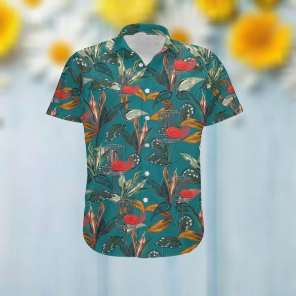 Disc Golf Sporty Men Hawaiian Aloha Tropical Floral Custom Name Shirt For Disc Golfers On Summer Vacation