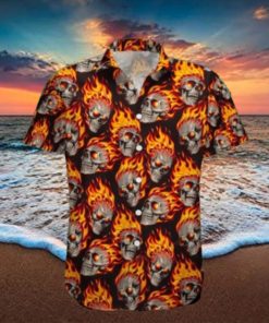 Discover Cool Fire Skull Pattern Aloha Hawaiian Shirt For Men Women