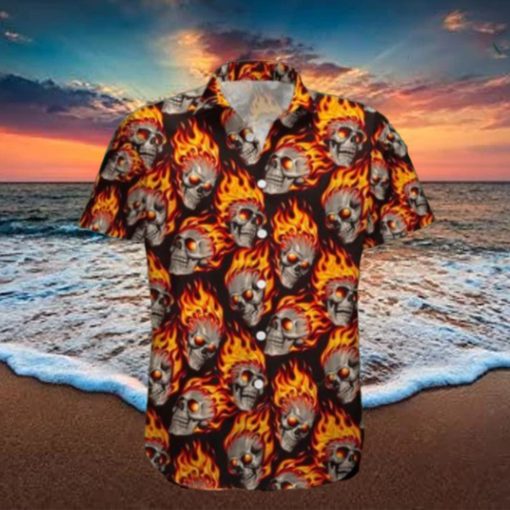 Discover Cool Fire Skull Pattern Aloha Hawaiian Shirt For Men Women