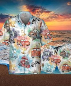 Disney Car Lightning Mcqueen Watercolor Seamless Hawaiian Shirt