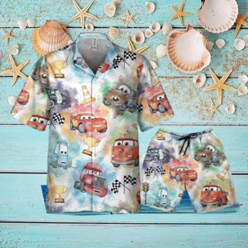 Disney Car Lightning Mcqueen Watercolor Seamless Hawaiian Shirt