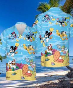 Disney Dive Mickey And Minnie Mouse Hawaiian Summer Shirt Family Vacation Holiday Button Tee