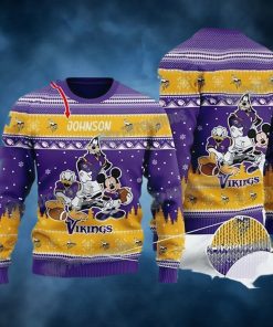 Disney Donald Duck Mickey Mouse Goofy Minnesota Vikings Personalized Christmas Ugly Sweater