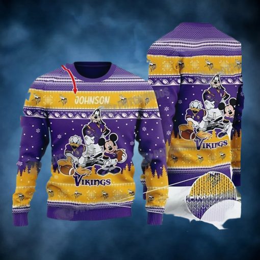 Disney Donald Duck Mickey Mouse Goofy Minnesota Vikings Personalized Christmas Ugly Sweater
