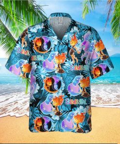 Disney Elemental Ember And Wade Couple Summer Tropical Blue Pixar Elemental Disney Fans Gift Hawaiian Shirt And Shorts JUOk03tLL