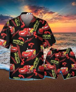 Disney Pixar Cars Lightning McQueen Black And Red Hawaiian Shirt